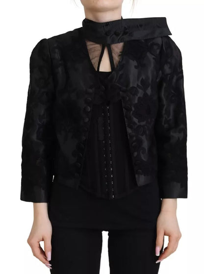  - Black Lace Sheer Corset Organza Silk Jacket