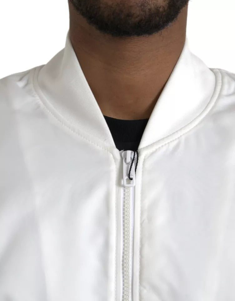  - White Bomber Long Sleeves Full Zip Jacket