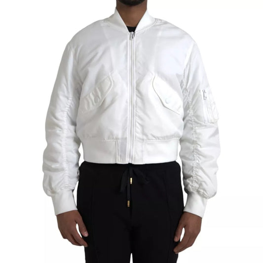  - White Bomber Long Sleeves Full Zip Jacket