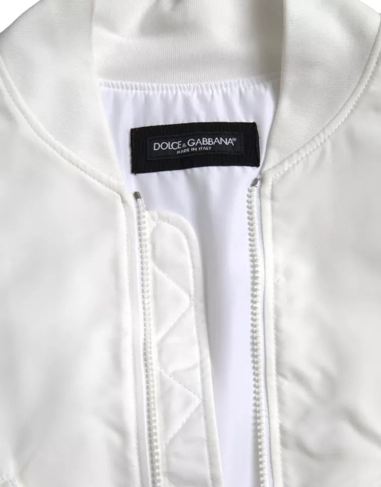  - White Bomber Long Sleeves Full Zip Jacket