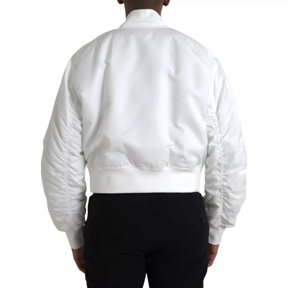  - White Bomber Long Sleeves Full Zip Jacket