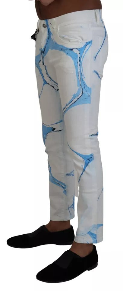  - White Blue Cotton Skinny Denim Jeans