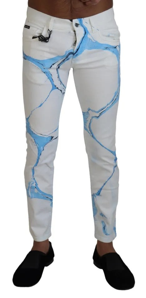  - White Blue Cotton Skinny Denim Jeans