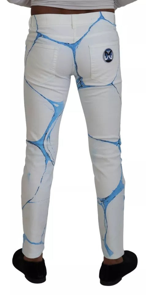  - White Blue Cotton Skinny Denim Jeans