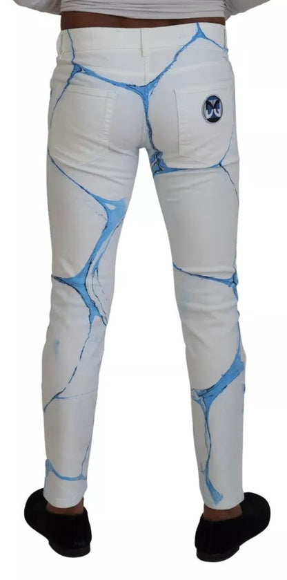  - White Blue Cotton Skinny Denim Jeans