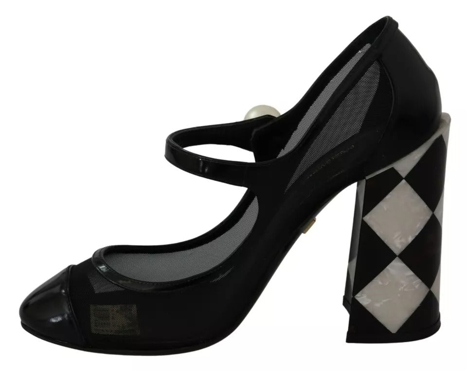  - Black Embellished Harlequin Mary Janes Pumps Shoes