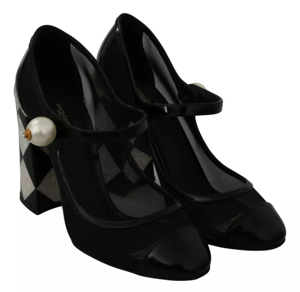  - Black Embellished Harlequin Mary Janes Pumps Shoes