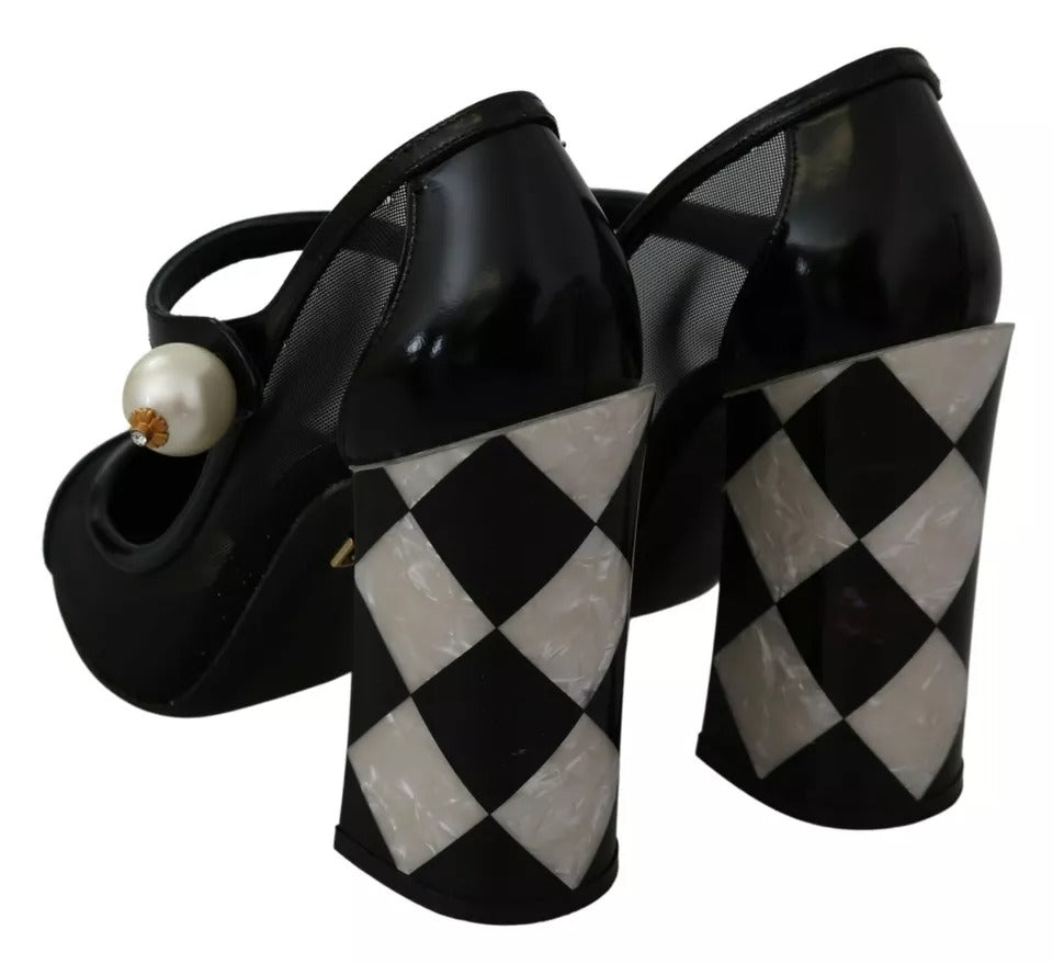  - Black Embellished Harlequin Mary Janes Pumps Shoes