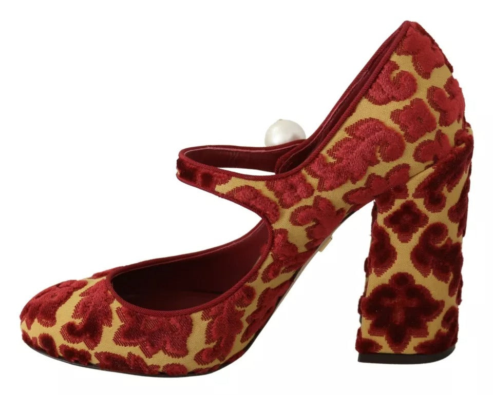  - Red Floral Brocade Heels Mary Janes Pumps Shoes