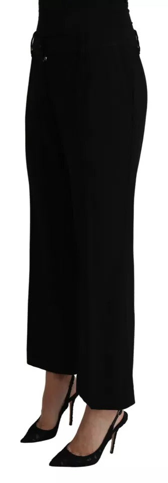  - Black Wool Stretch Cropped Capri Trouser Pants