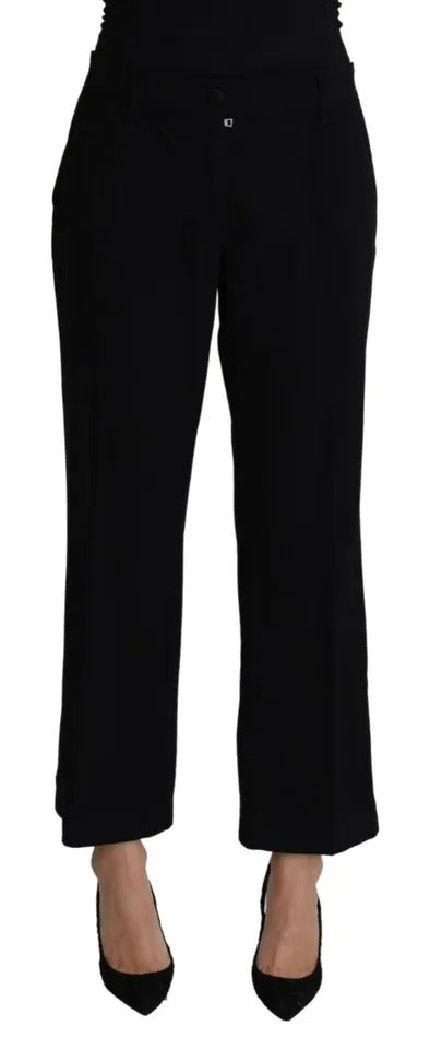  - Black Wool Stretch Cropped Capri Trouser Pants