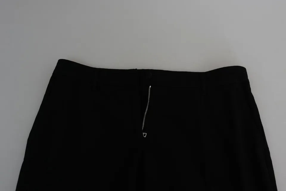  - Black Wool Stretch Cropped Capri Trouser Pants