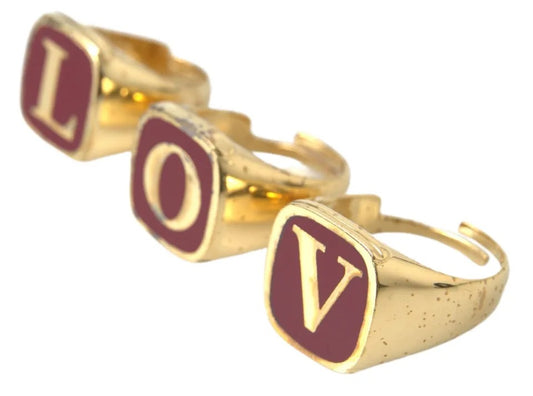  - Gold Brass LOVE Enamel Set of 3 Ring