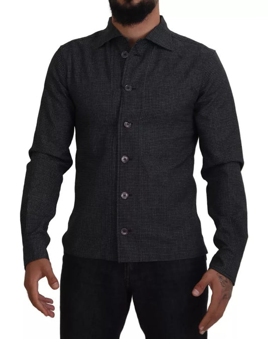  - Black Gray Checkered Long Sleeves Collared Casual Shirt