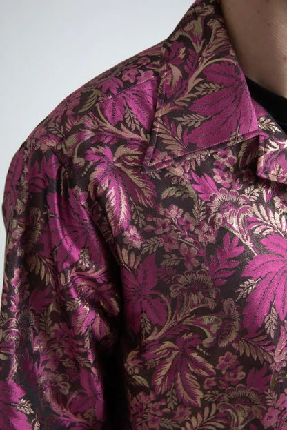  - Fuchsia Pink Floral Jacquard Button Down Shirt