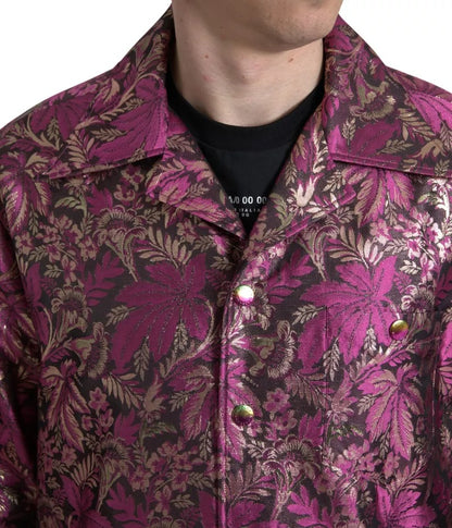  - Fuchsia Pink Floral Jacquard Button Down Shirt