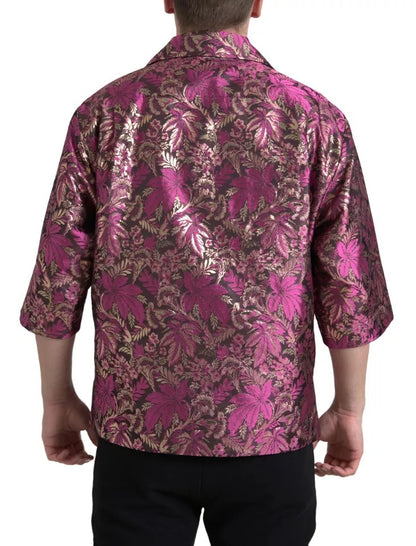  - Fuchsia Pink Floral Jacquard Button Down Shirt