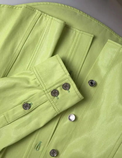  - Green Cotton Collared Casual Button Down Shirt