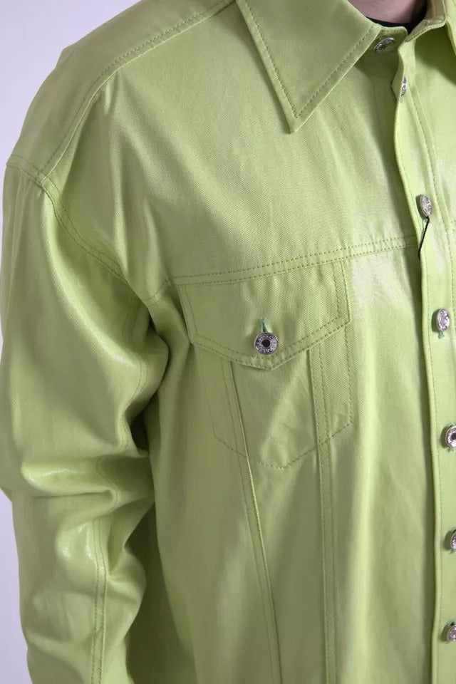  - Green Cotton Collared Casual Button Down Shirt