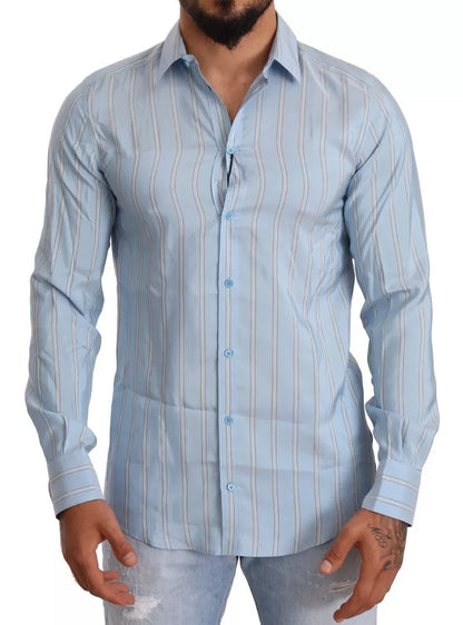  - Blue Striped Silk Formal Dress MARTINI Shirt