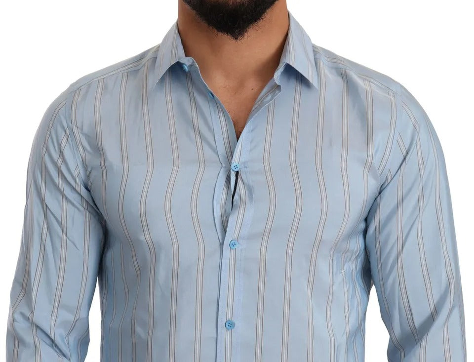  - Blue Striped Silk Formal Dress MARTINI Shirt