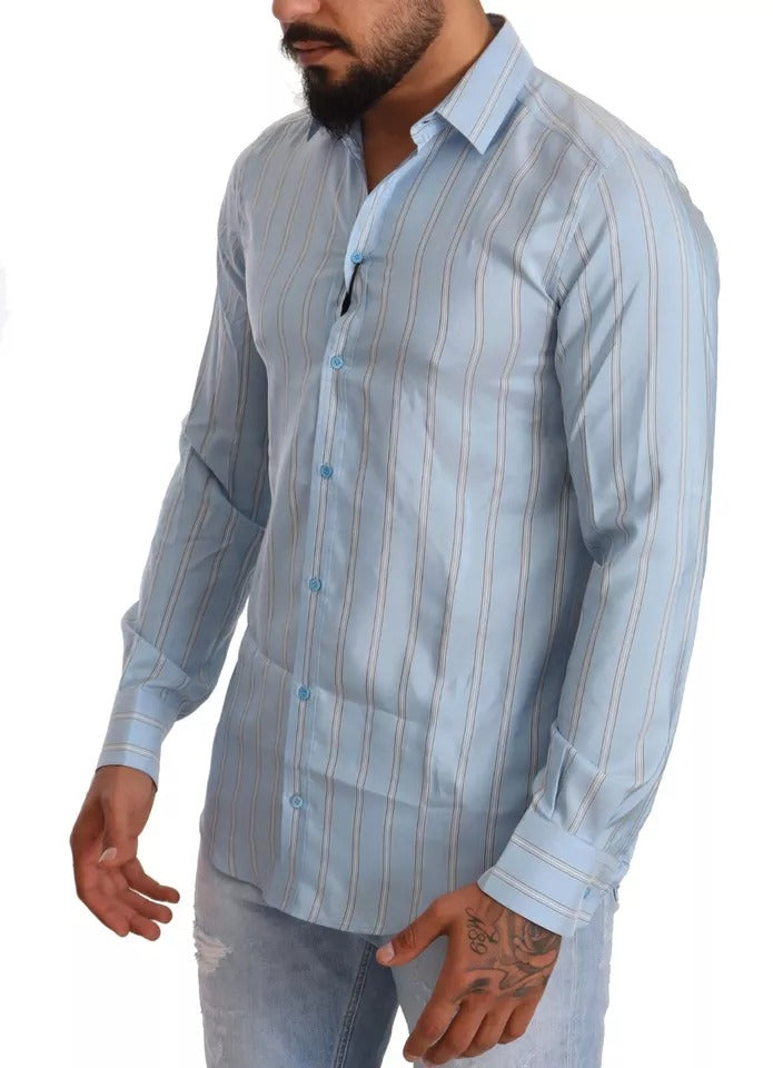  - Blue Striped Silk Formal Dress MARTINI Shirt