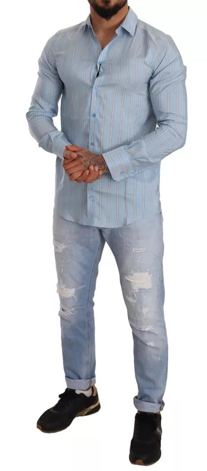  - Blue Striped Silk Formal Dress MARTINI Shirt