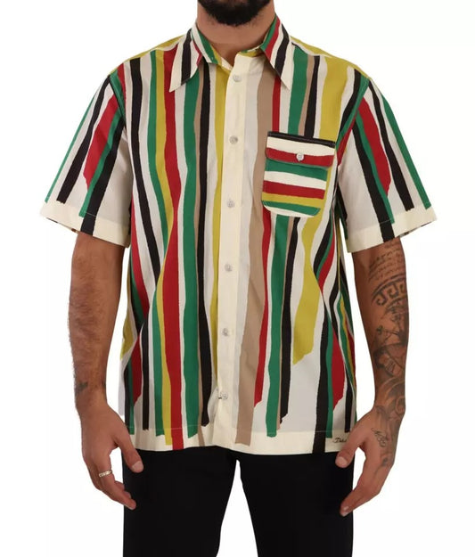  - Multicolor Striped Short Sleeve Cotton Shirt