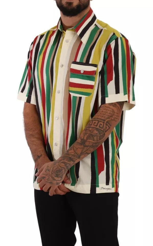  - Multicolor Striped Short Sleeve Cotton Shirt