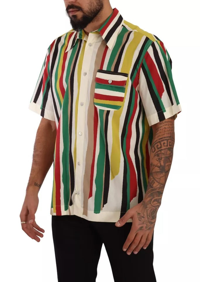  - Multicolor Striped Short Sleeve Cotton Shirt