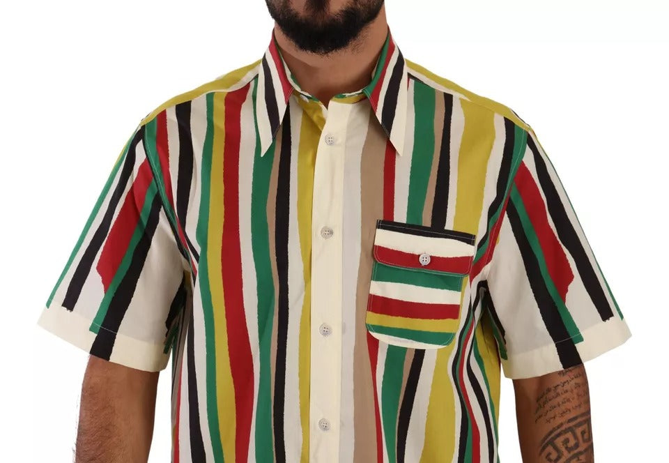  - Multicolor Striped Short Sleeve Cotton Shirt