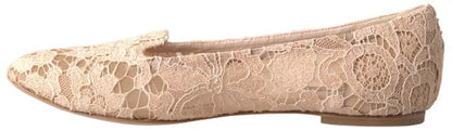  - Beige Floral Lace Loafers Flats Shoes