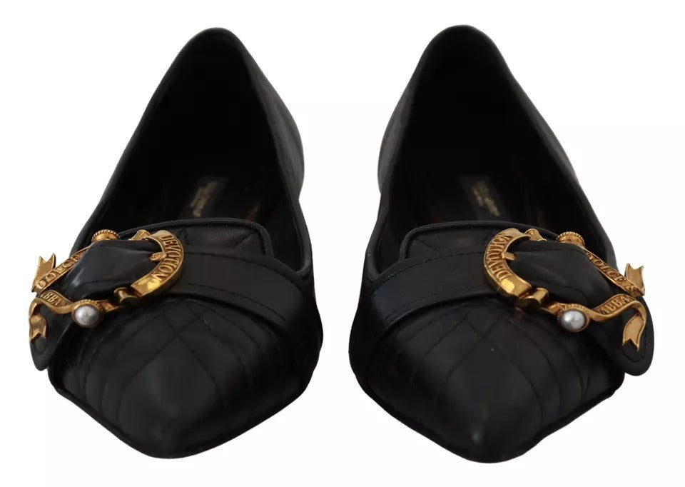 Black Devotion Leather Pointy Flats Shoes