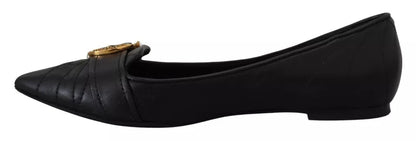  - Black Devotion Leather Pointy Flats Shoes