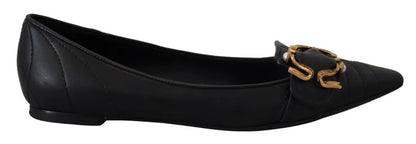  - Black Devotion Leather Pointy Flats Shoes