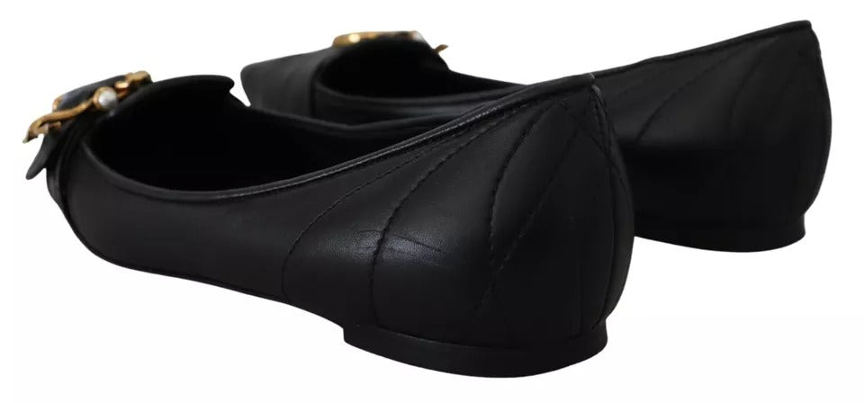 Black Devotion Leather Pointy Flats Shoes