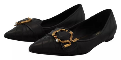  - Black Devotion Leather Pointy Flats Shoes