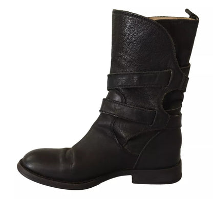 Dolce & Gabbana Black Leather Buckle Mid Calf Boots