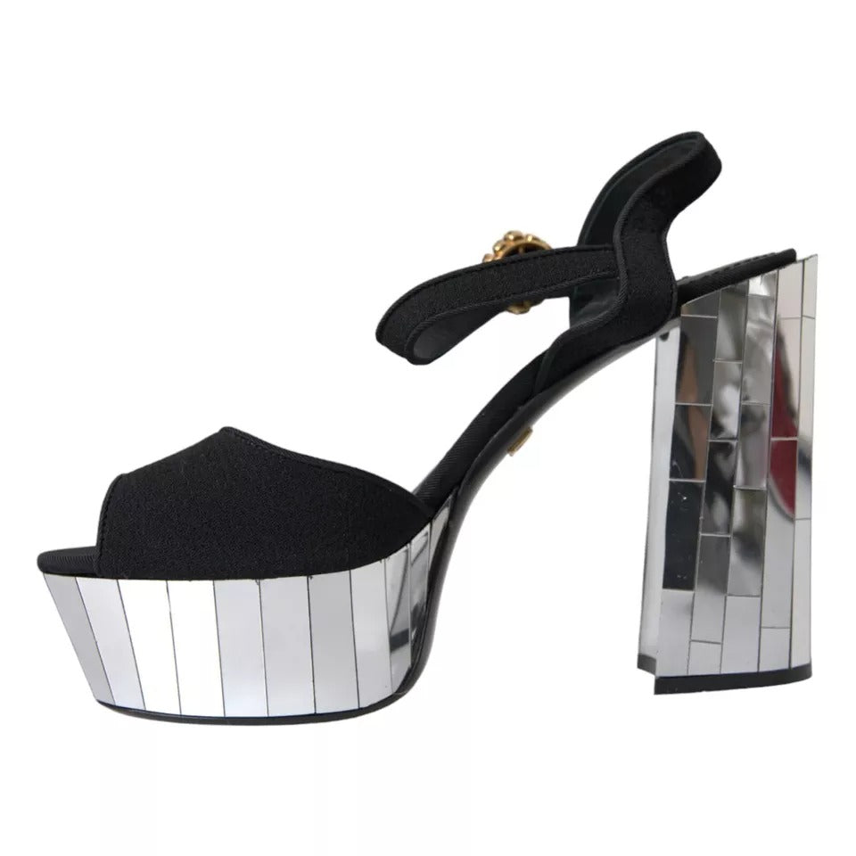  - Black Mirror Heels Crystal Platform Sandals Shoes