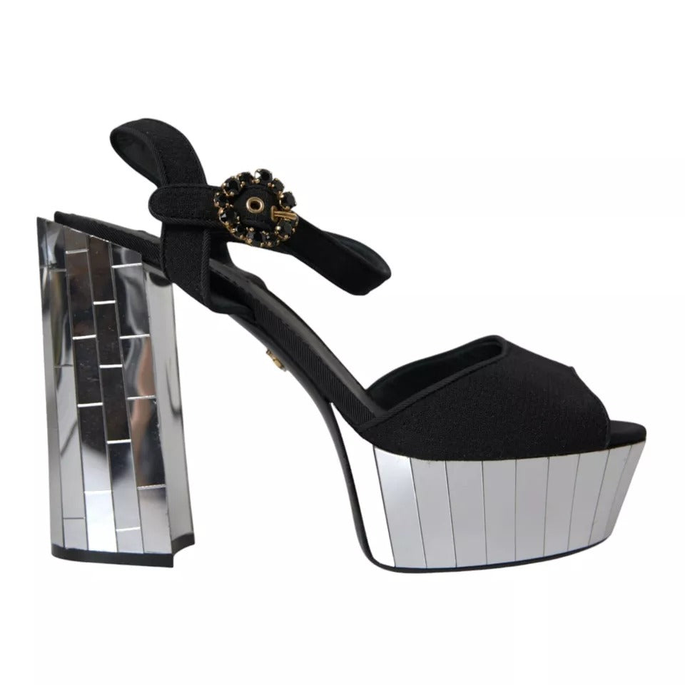  - Black Mirror Heels Crystal Platform Sandals Shoes