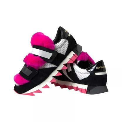  - Black Pink Neoprene Stretch Shark Sneakers Shoes