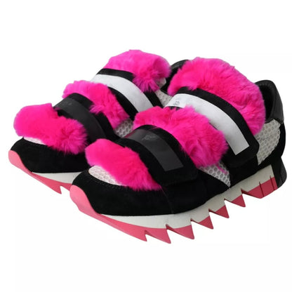  - Black Pink Neoprene Stretch Shark Sneakers Shoes