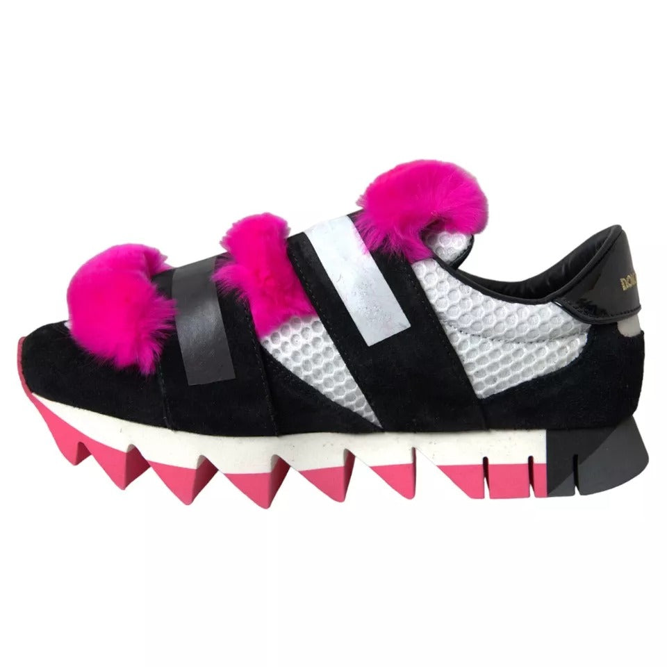  - Black Pink Neoprene Stretch Shark Sneakers Shoes