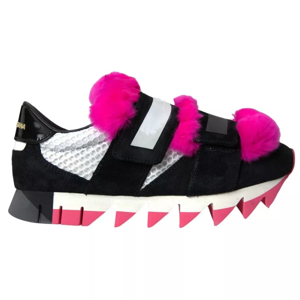  - Black Pink Neoprene Stretch Shark Sneakers Shoes