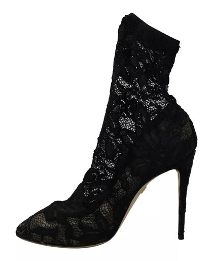  - Black Stretch Socks Taormina Lace Boots Shoes