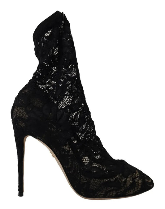  - Black Stretch Socks Taormina Lace Boots Shoes