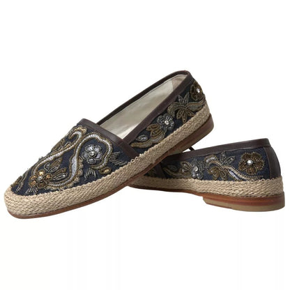  - Blue Embroidered Denim Men Espadrilles Shoes