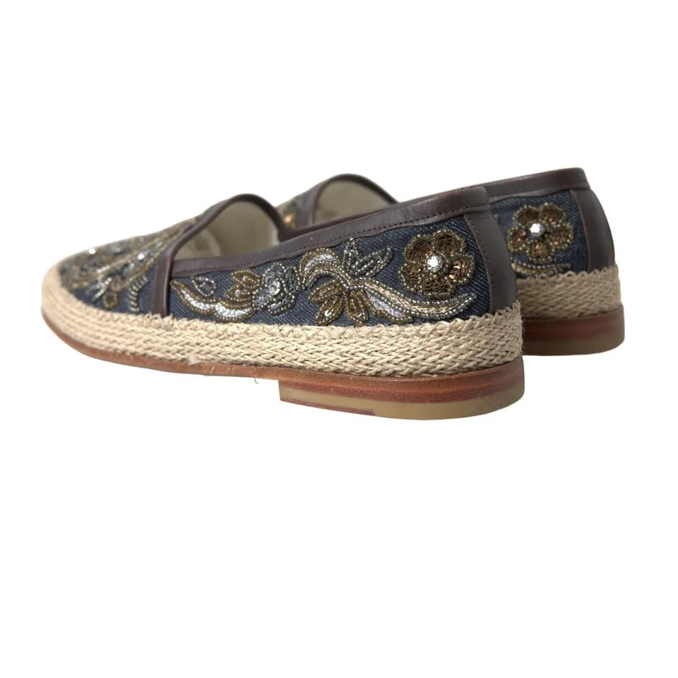  - Blue Embroidered Denim Men Espadrilles Shoes