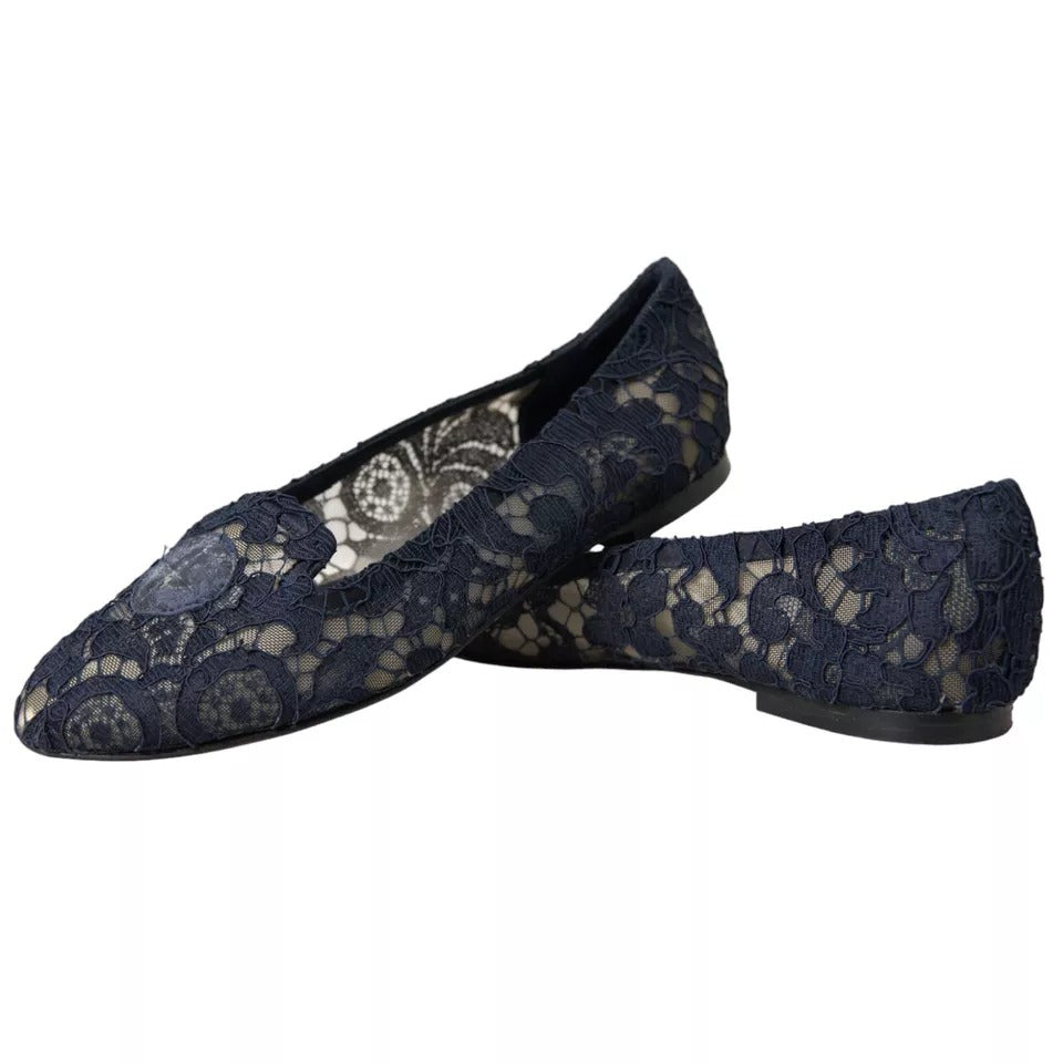  - Dark Blue Taormina Lace Slip On Flats Shoes