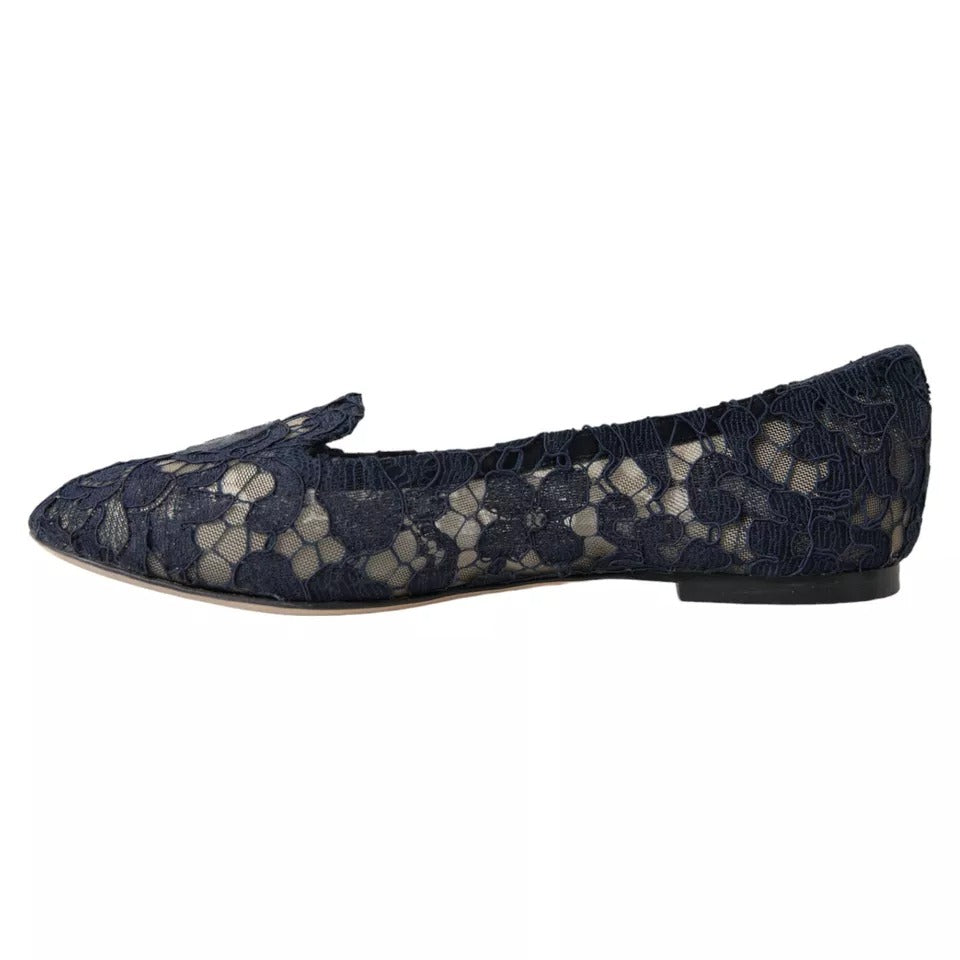  - Dark Blue Taormina Lace Slip On Flats Shoes